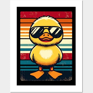 Cool Retro Yellow Duck in Sunglasses 70s 80s 90s Funny Duck Posters and Art